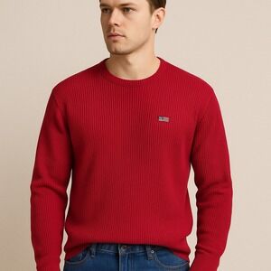 Ralph Lauren Polo Jeans‎ Co. Red Ribbed Cotton Sweater XL Japan Made Y2K RL Flag